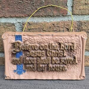 Bible Verse Wall Plaque Pressed Metal Zondervan Publishing 1930 Vintage Antique